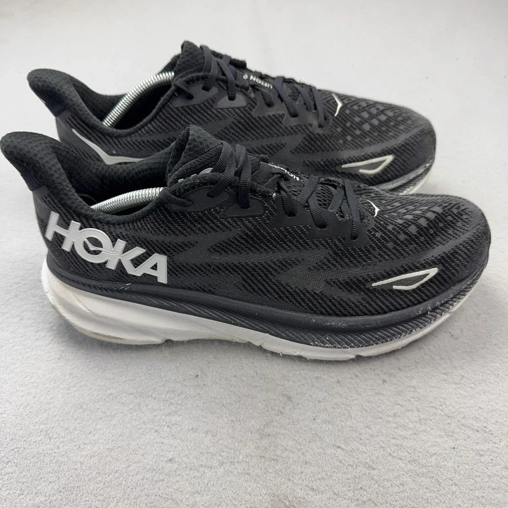 Hoka One One Clifton 9 Wide Shoes Mens Size 12 Black Running Cushioned Sneakers